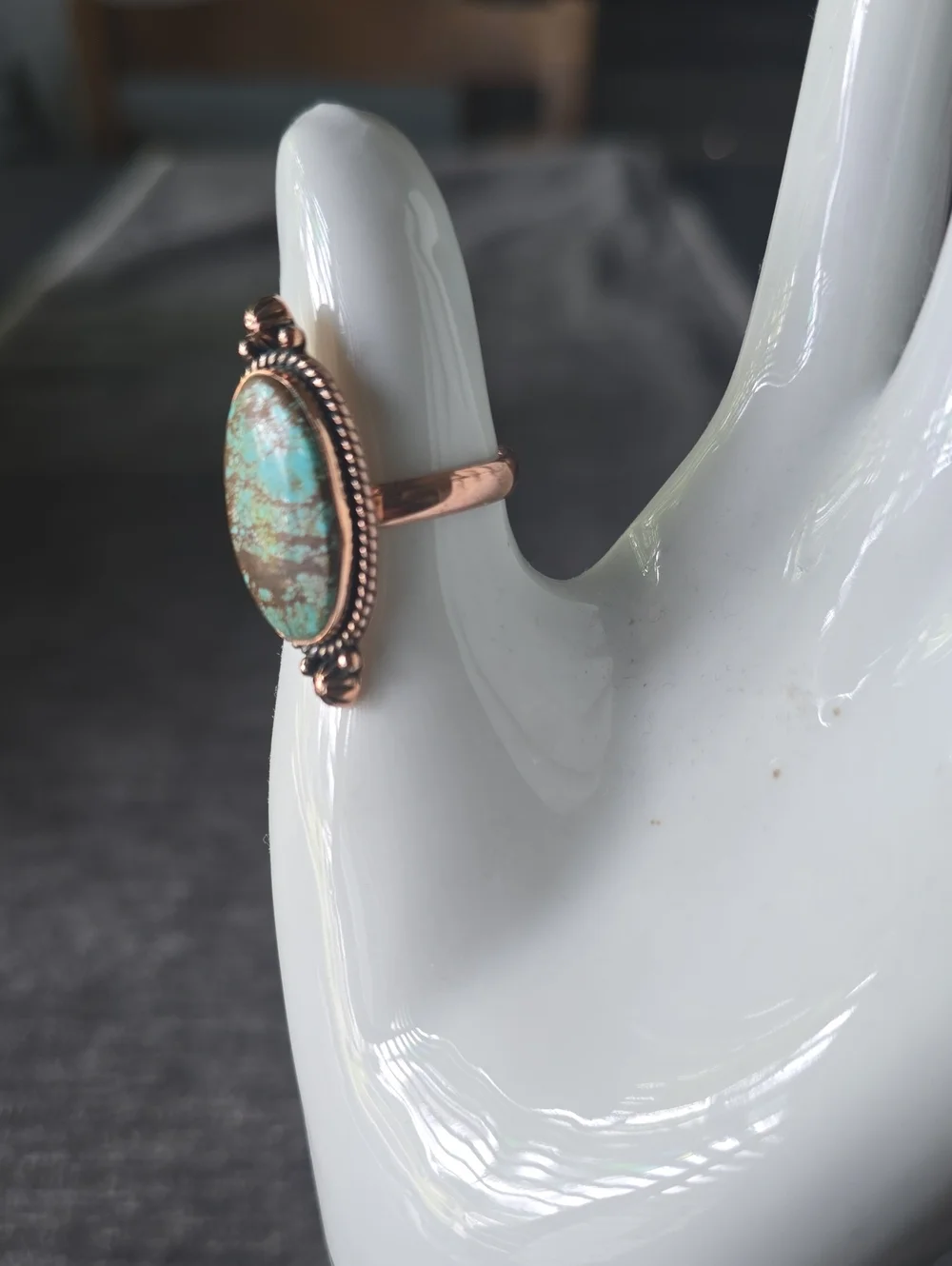 Turquoise Oval Copper Ring~Adjustable